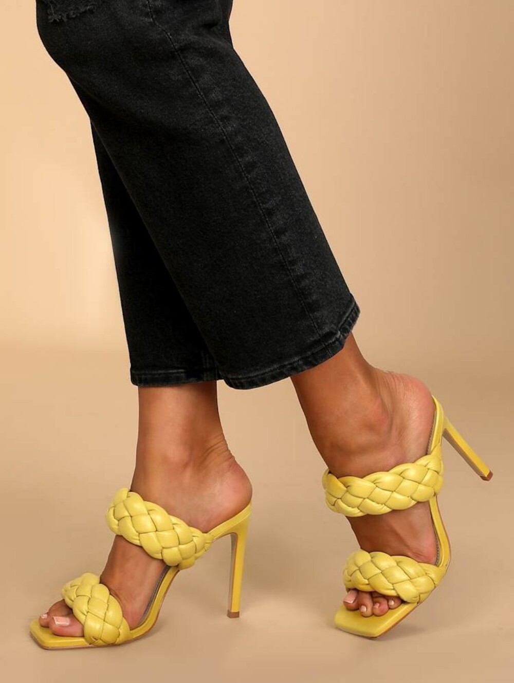 Steve Madden Kenley Citron Yellow Green Braided Strap Heels 10